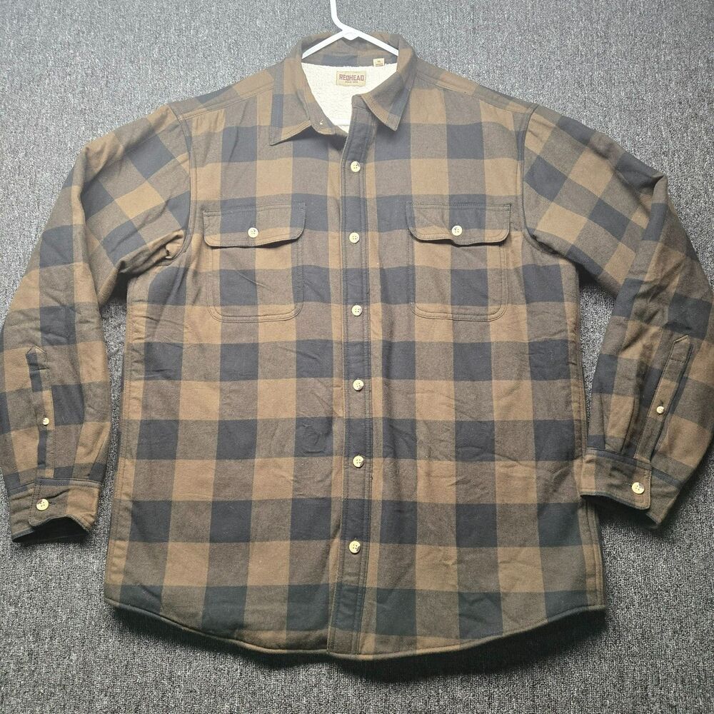 RedHead Men’s XL Sherpa Lined Flannel Jacket Brown Black Buffalo Plaid Shacket